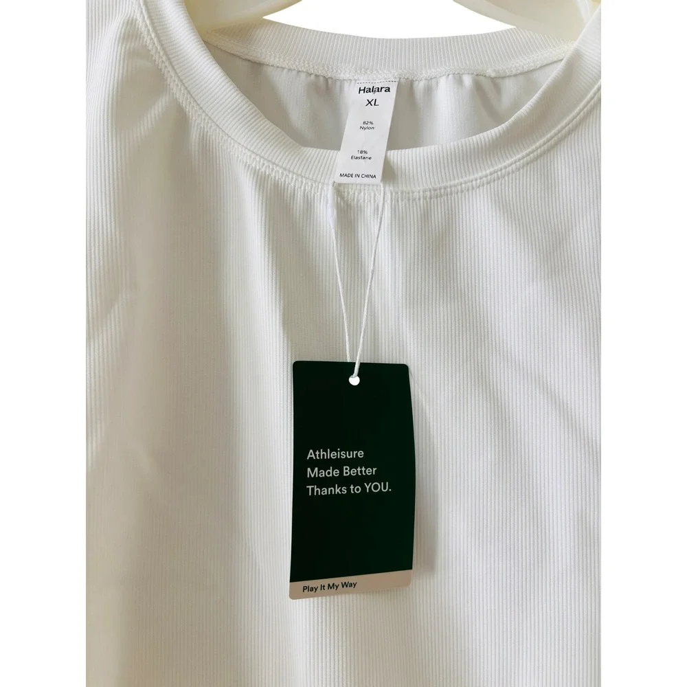 Halara White Ribbed Muscle Tank Top Women Size XL Sleeveless Athleisure Workout - Picture 2 of 2